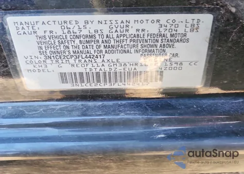 2015 Nissan Versa Note S z USA, uszkodzony, nr VIN 3N1CE2CP3FL442417